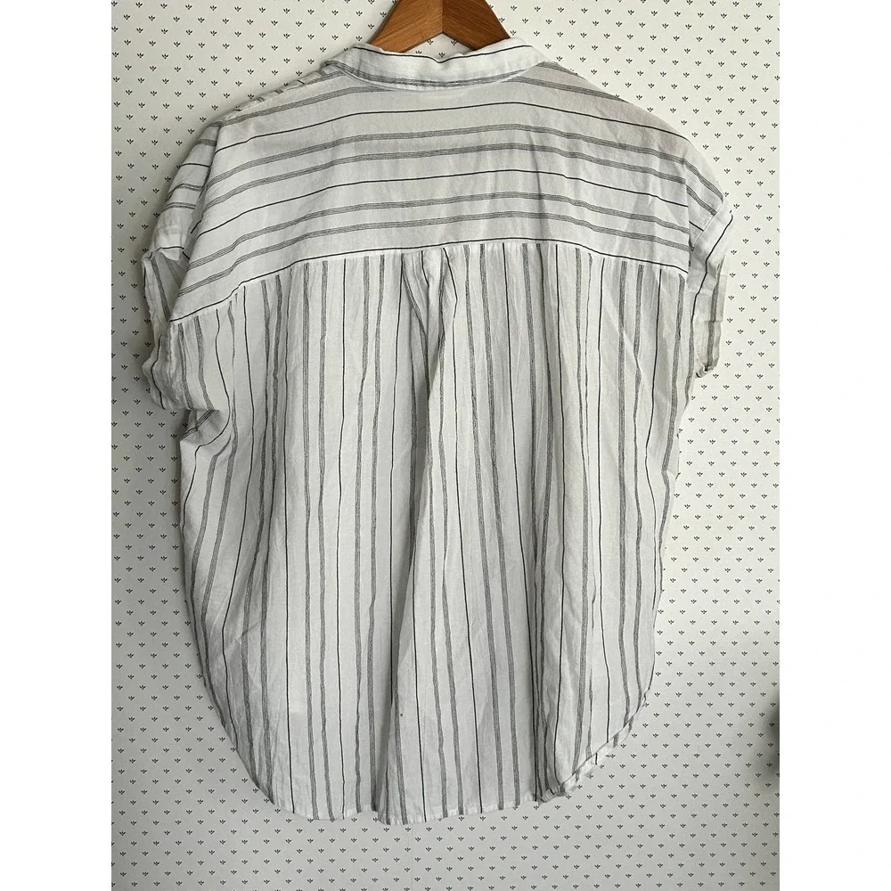 Eileen Fisher Organic Cotton Tencel Striped Boxy Shirt L PL Petite Lagenlook - Picture 3 of 6